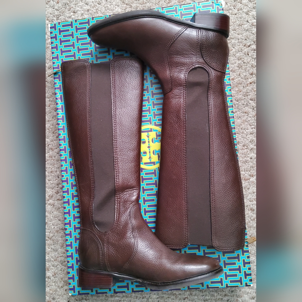 Tory Burch Christy 30mm Riding Boots Tumbled leather Size 7.5